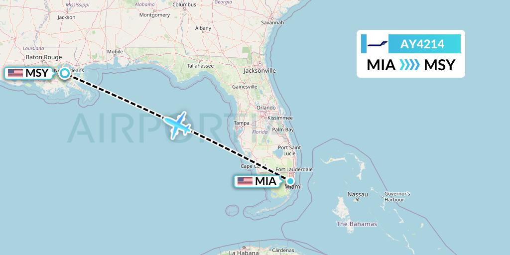 AY4214 Finnair Flight Map: Miami to New Orleans