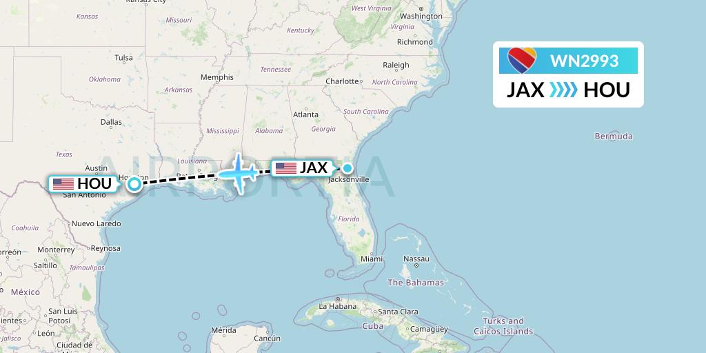 WN2993 Southwest Airlines Flight Map: Jacksonville to Houston