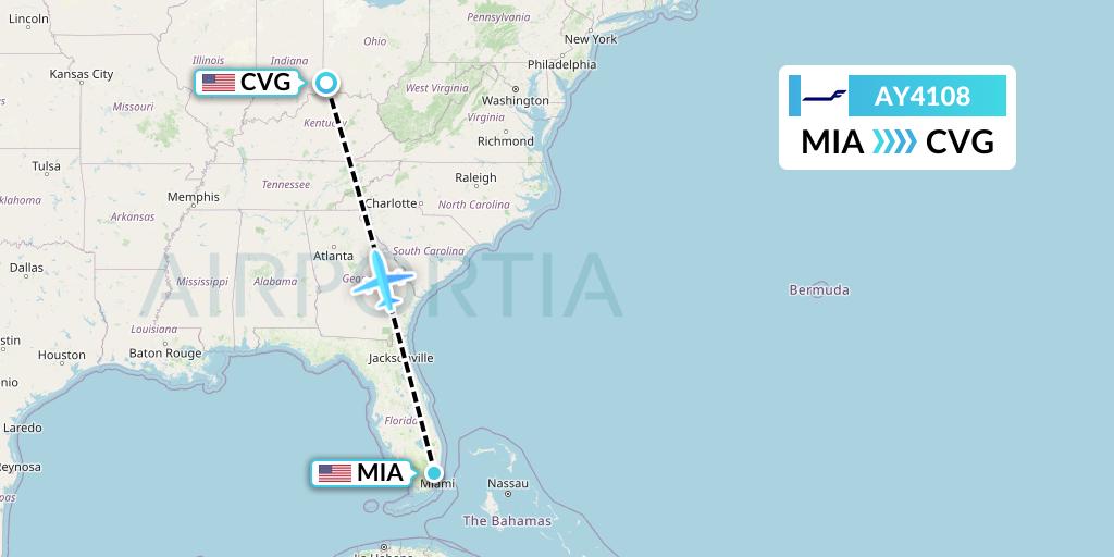 AY4108 Finnair Flight Map: Miami to Cincinnati