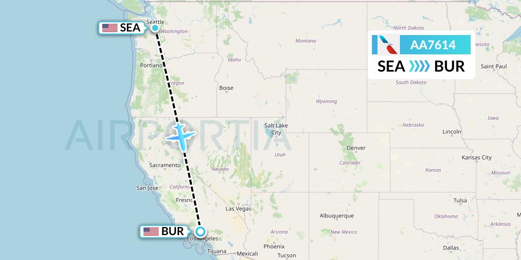 AA7614 American Airlines Flight Map: Seattle to Burbank