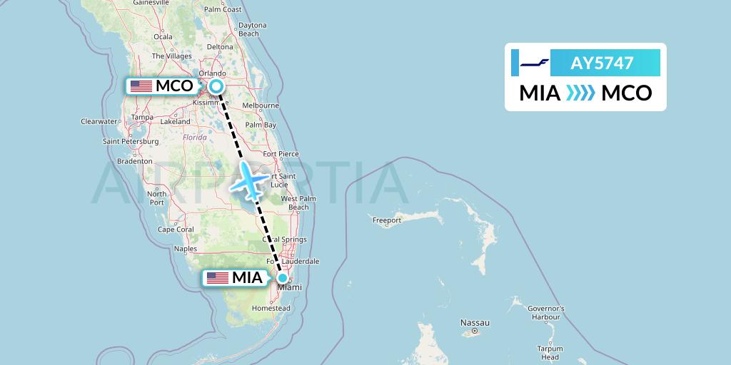 AY5747 Finnair Flight Map: Miami to Orlando