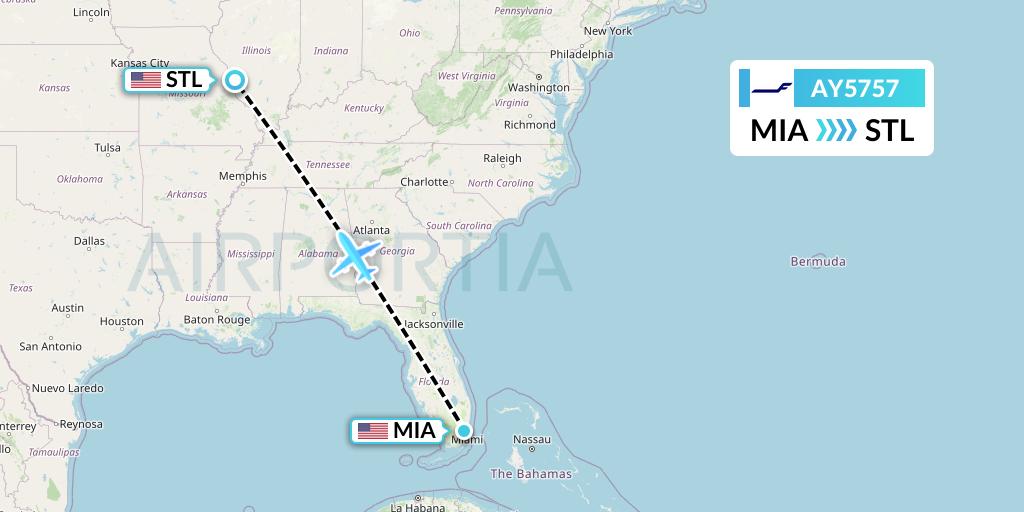 AY5757 Finnair Flight Map: Miami to St. Louis