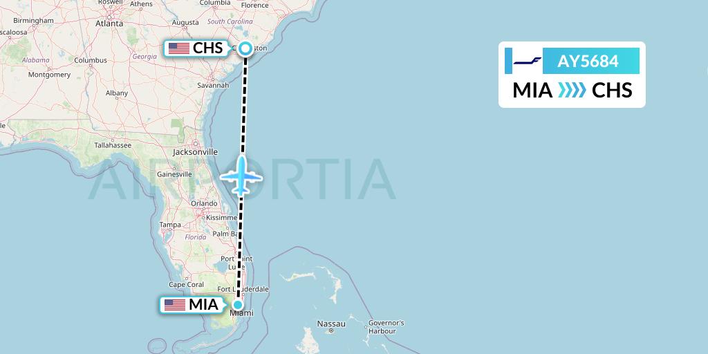 AY5684 Finnair Flight Map: Miami to Charleston