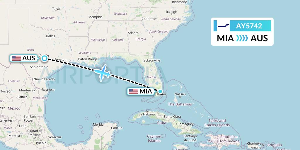 AY5742 Finnair Flight Map: Miami to Austin