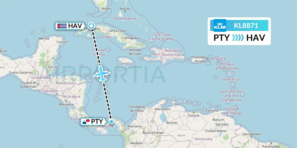 KL8871 KLM Flight Map: Panama City to Havana