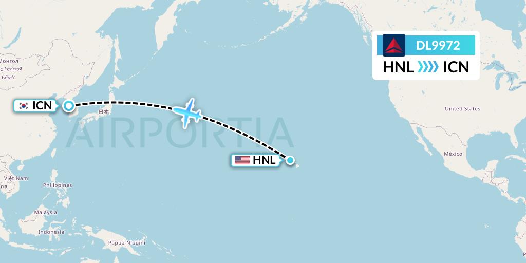 DL9972 Delta Air Lines Flight Map: Honolulu to Seoul