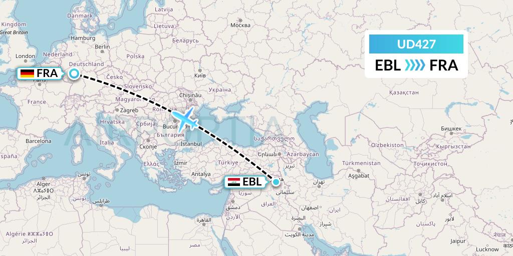 UD427 UR Airlines Flight Map: Arbil to Frankfurt