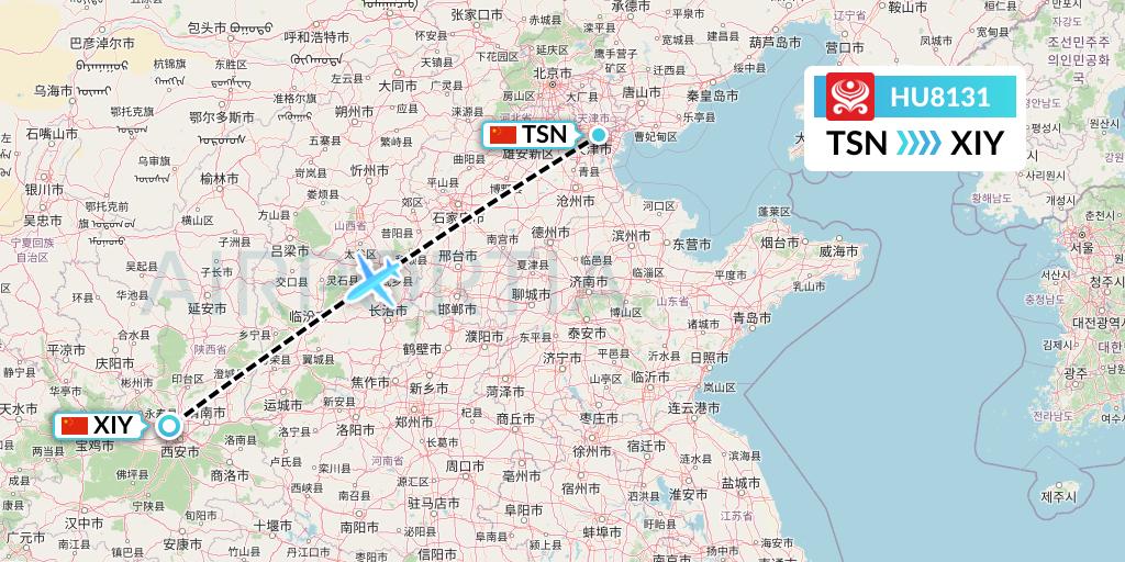 HU8131 Hainan Airlines Flight Map: Tianjin to Xi'an