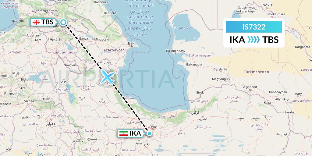 IS7322 Sepehran Airlines Flight Map: Tehran to Tbilisi