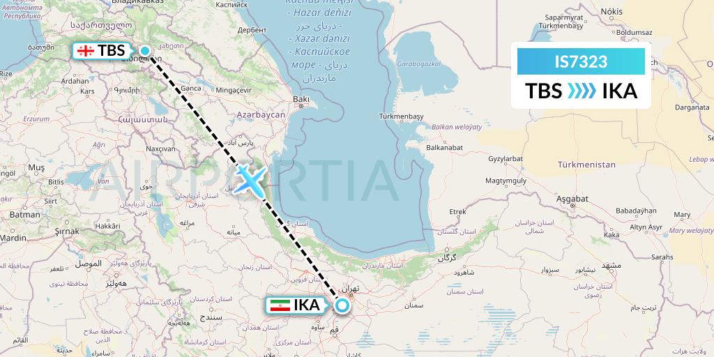 IS7323 Sepehran Airlines Flight Map: Tbilisi to Tehran