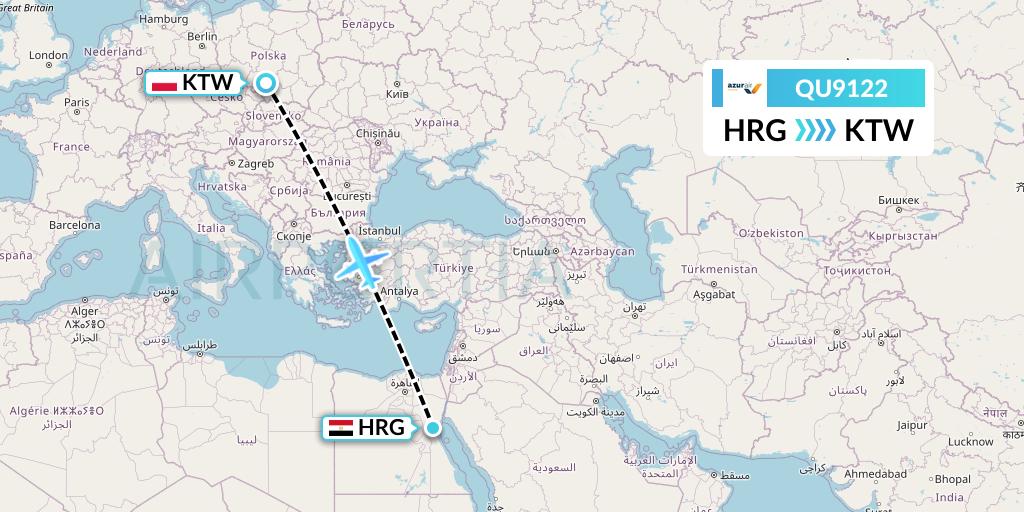 QU9122 Azur Air Ukraine Flight Map: Hurghada to Katowice
