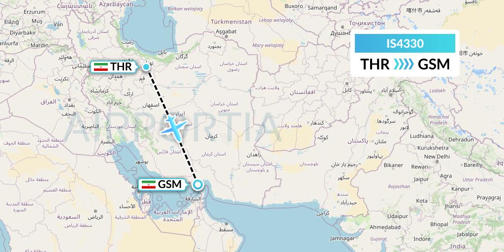 IS4330 Sepehran Airlines Flight Map: Tehran to Qeshm Island