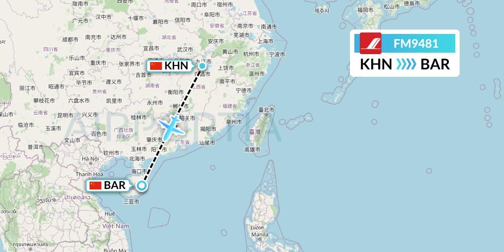 FM9481 Shanghai Airlines Flight Map: Nanchang to Qionghai