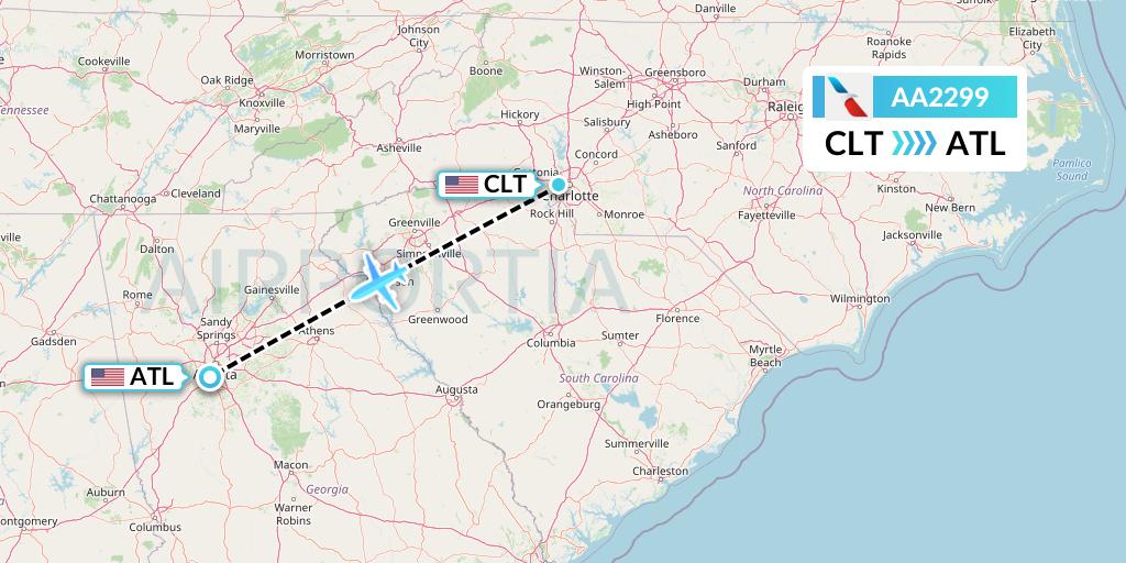 AA2299 American Airlines Flight Map: Charlotte to Atlanta