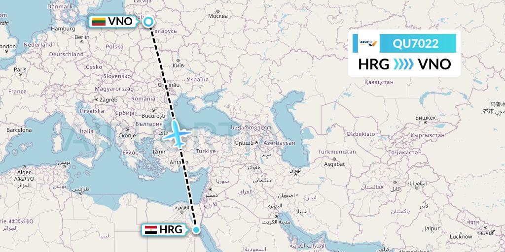 QU7022 Azur Air Ukraine Flight Map: Hurghada to Vilnius