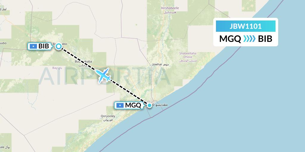 JBW1101 Jubba Airways Flight Map: Mogadishu to Baidoa