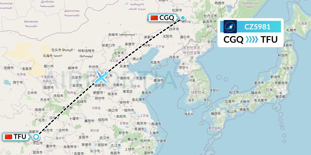 CZ5981 China Southern Airlines Flight Map: Changchun to Chengdu
