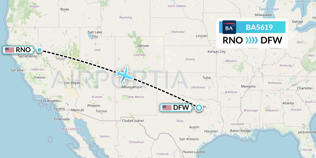 BA5619 British Airways Flight Map: Reno to Dallas