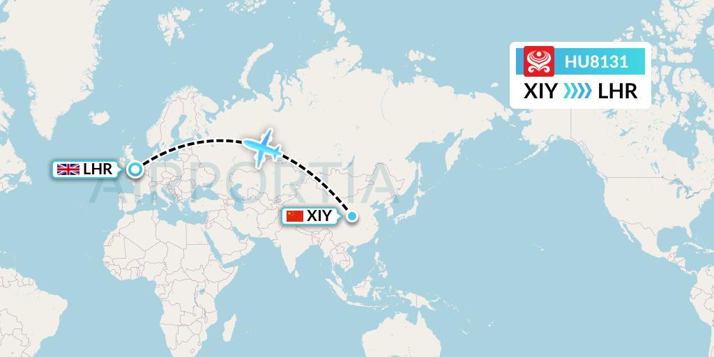 HU8131 Hainan Airlines Flight Map: Xi'an to London