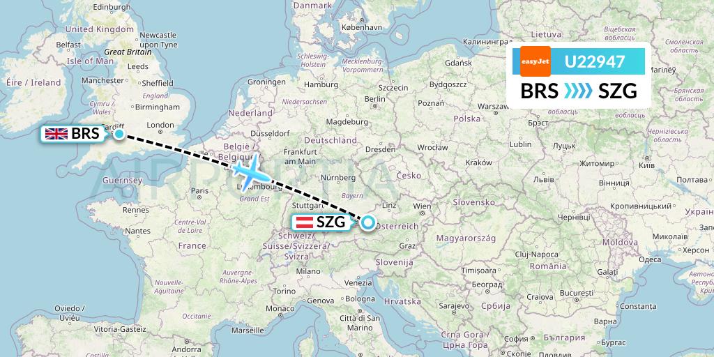 U22947 EasyJet Flight Map: Bristol to Salzburg