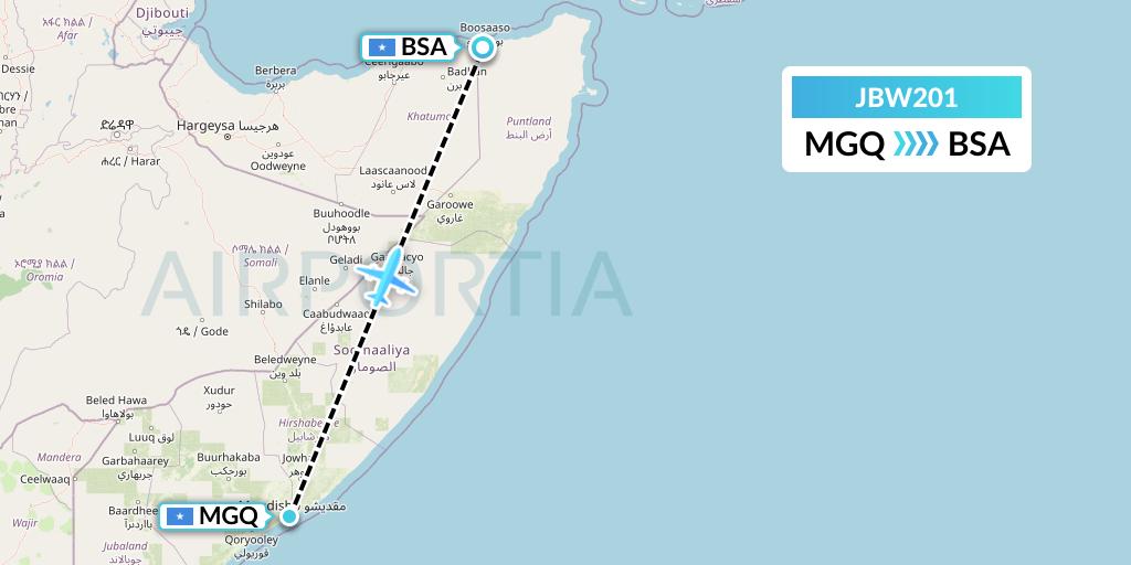 JBW201 Jubba Airways Flight Map: Mogadishu to Bosaso