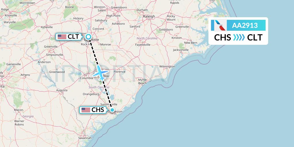 AA2913 American Airlines Flight Map: Charleston to Charlotte