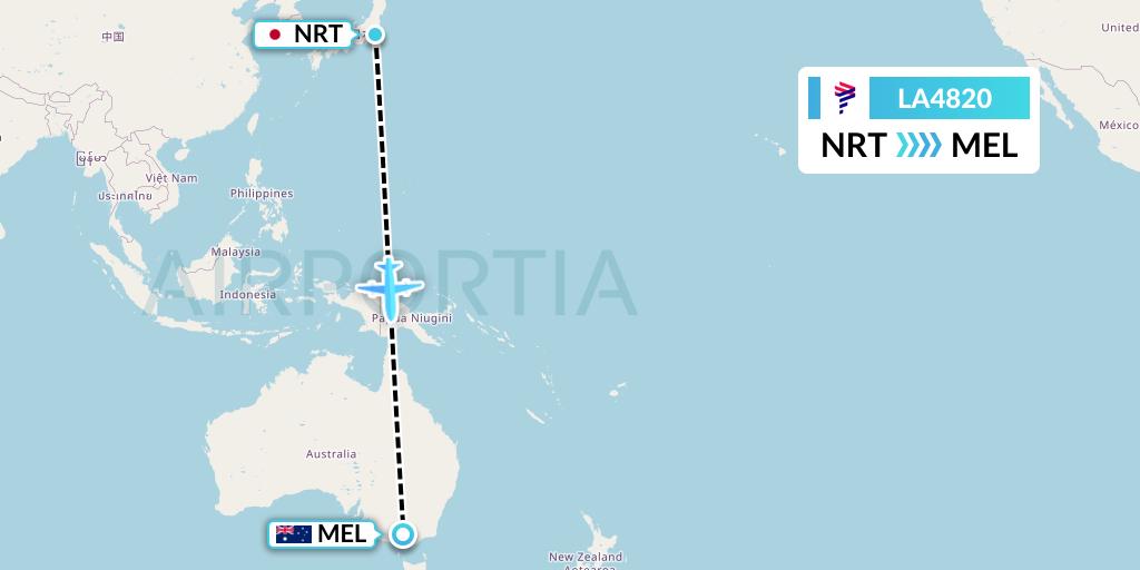LA4820 LAN Airlines Flight Map: Tokyo to Melbourne