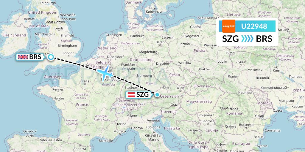 U22948 EasyJet Flight Map: Salzburg to Bristol