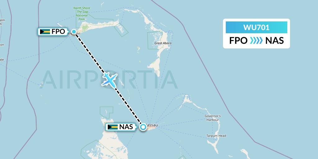 WU701 Western Air Flight Map: Freeport to Nassau