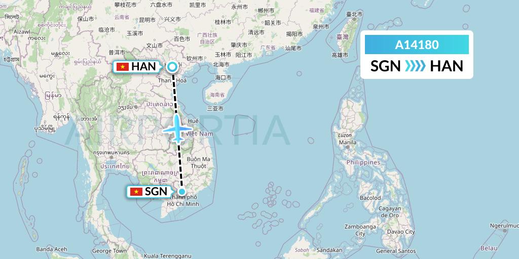 A14180 A.p.g. Distribution Systems Flight Map: Ho Chi Minh City to Hanoi