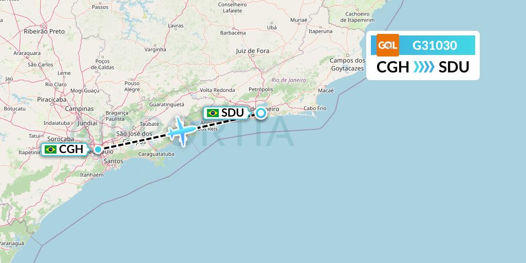 G31030 GOL Transportes Aeros Flight Map: Sao Paulo to Rio de Janeiro