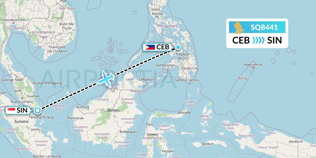 SQ8441 Singapore Airlines Flight Map: Cebu to Singapore