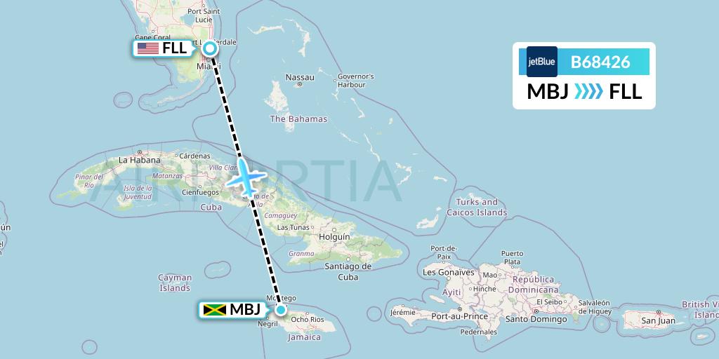 B68426 JetBlue Airways Flight Map: Montego Bay to Fort Lauderdale