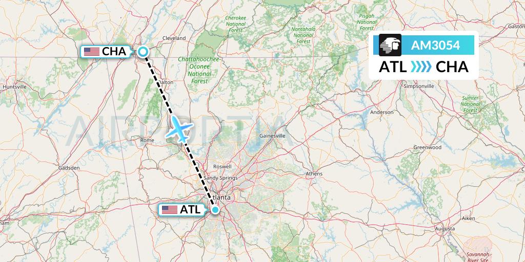 AM3054 Aeromexico Flight Map: Atlanta to Chattanooga