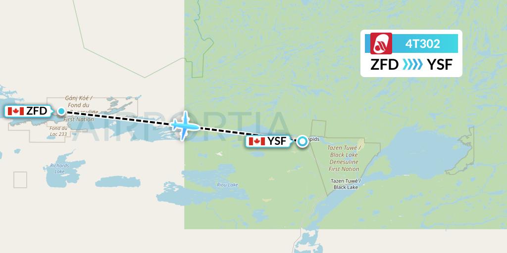 4T302 Rise Air Flight Map: Fond Du Lac to Stony Rapids