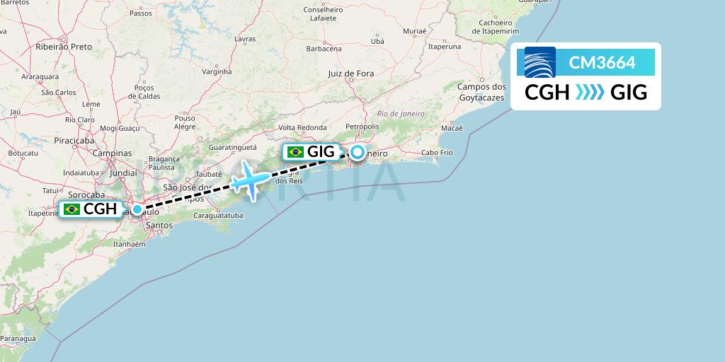 CM3664 Copa Airlines Flight Map: Sao Paulo to Rio de Janeiro