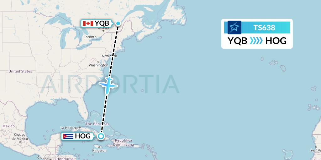 TS638 Air Transat Flight Map: Quebec to Holguin