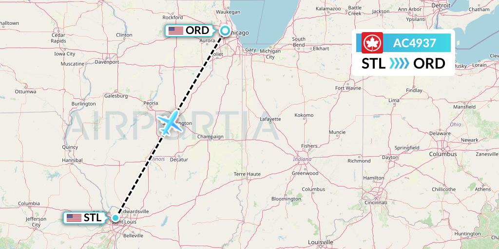 AC4937 Air Canada Flight Map: St. Louis to Chicago