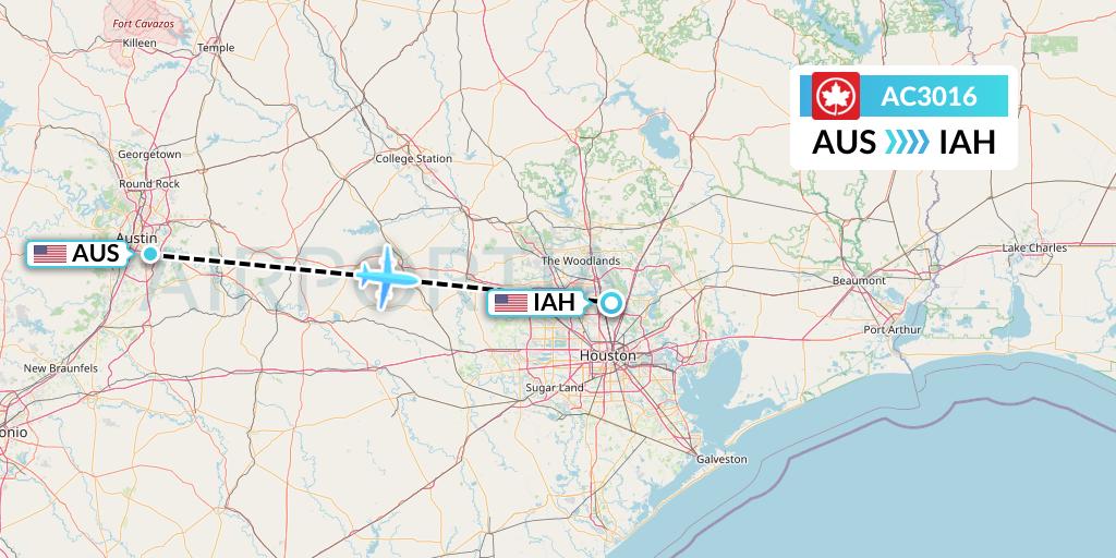 AC3016 Air Canada Flight Map: Austin to Houston