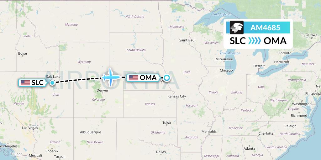 AM4685 Aeromexico Flight Map: Salt Lake City to Omaha