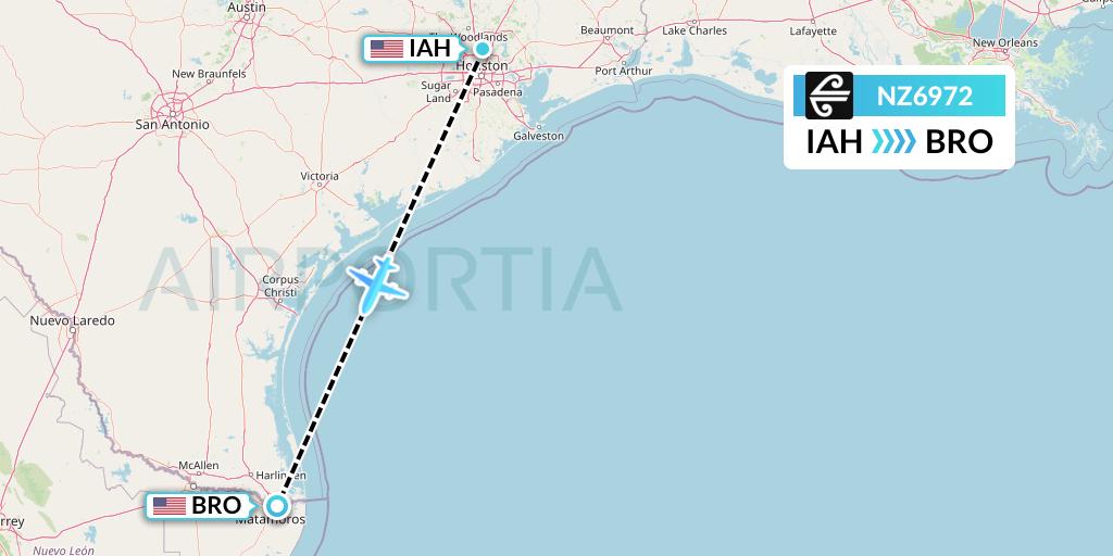 NZ6972 Air New Zealand Flight Map: Houston to Brownsville