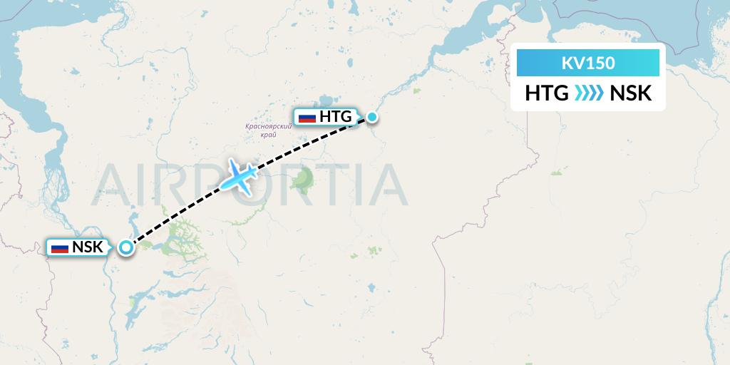 KV150 KrasAvia Flight Map: Khatanga to Norilsk