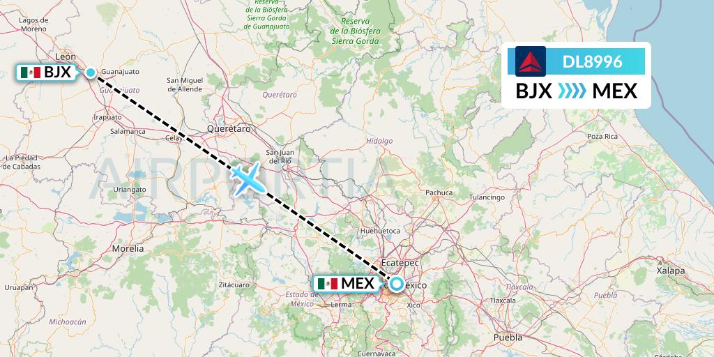DL8996 Delta Air Lines Flight Map: Silao to Mexico City