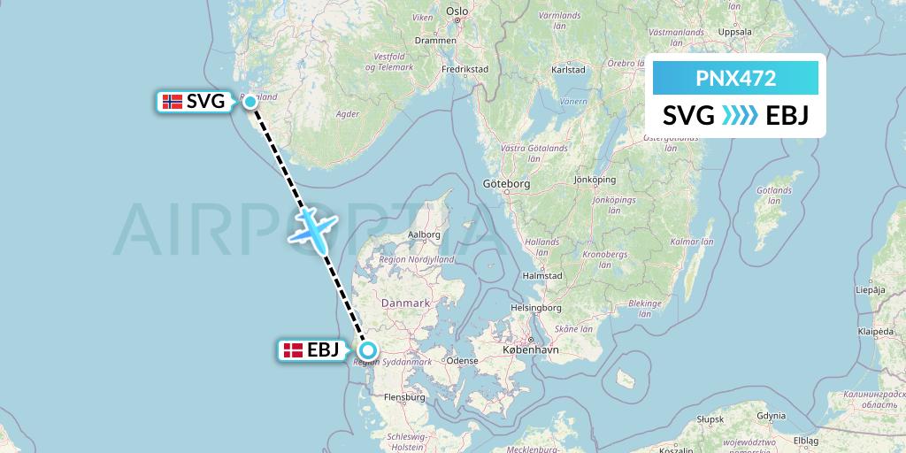 PNX472 AIS Airlines Flight Map: Stavanger to Esbjerg