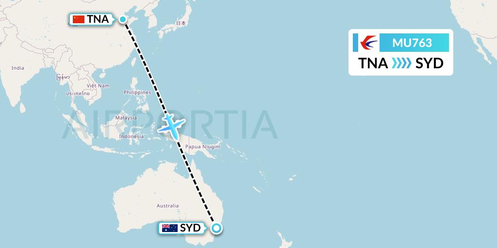 MU763 China Eastern Airlines Flight Map: Jinan to Sydney