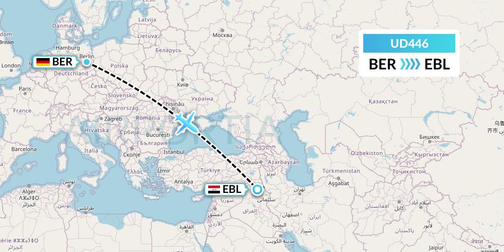 UD446 UR Airlines Flight Map: Berlin to Arbil