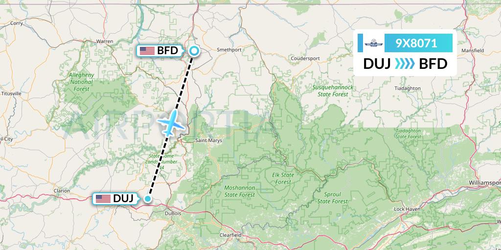 9X8071 Southern Airways Express Flight Map: Dubois to Bradford