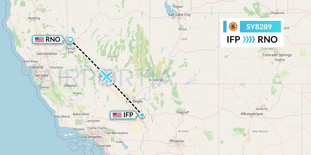 SY8289 Sun Country Airlines Flight Map: Bullhead City to Reno
