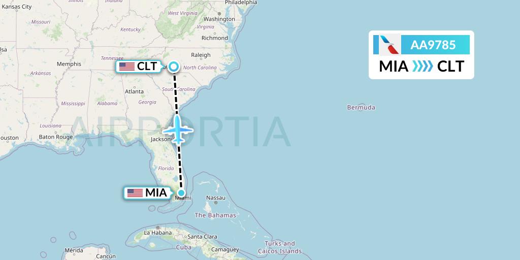 AA9785 American Airlines Flight Map: Miami to Charlotte