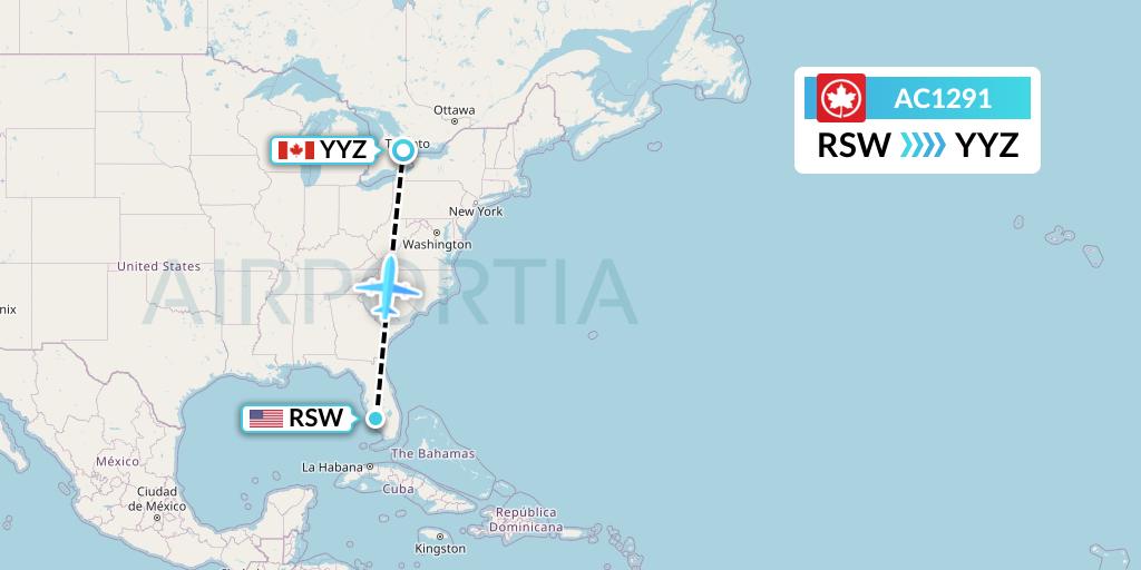 AC1291 Air Canada Flight Map: Fort Myers to Toronto